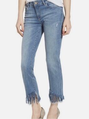DL1961 Blue Mara Insta Sculpt Frayed Hem Straight Ankle Jeans Size 32
